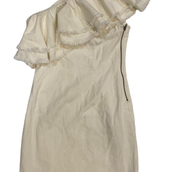 Future Collective Jenny K. Lopez Cream Denim One Shoulder Dress Size 00 - Picture 2 of 7